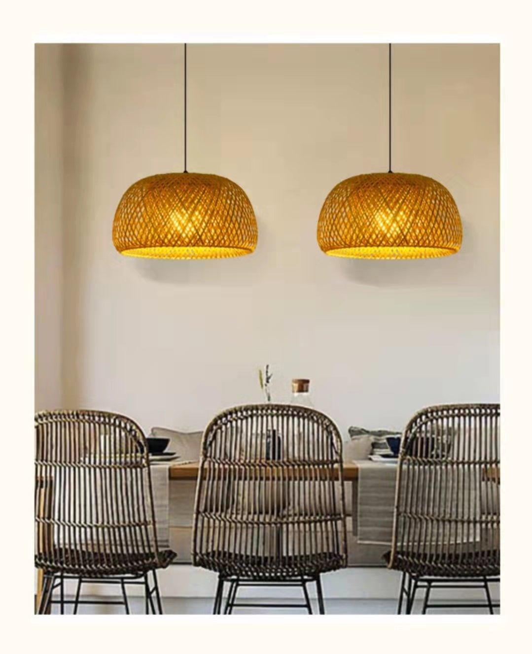 Hængende loftlampe lavet af bambus C │ Håndlavet belysning af træ og rattan til indretning