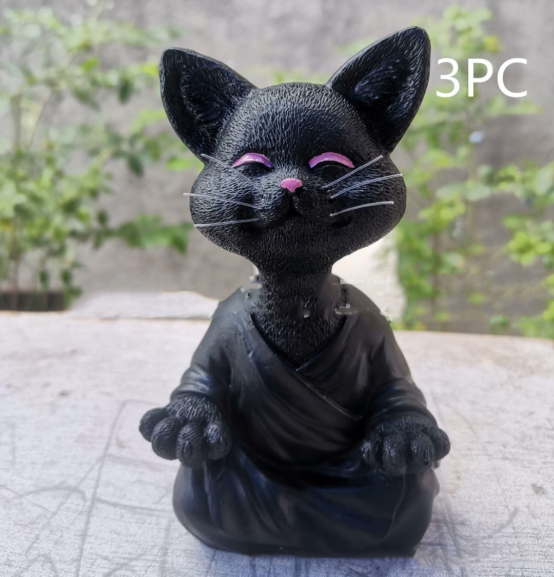 Legesyg Sort Buddha Kat Figur Meditation Yoga Samler Glad Kat Dekor Hjem Have Dekoration Have Ornament
