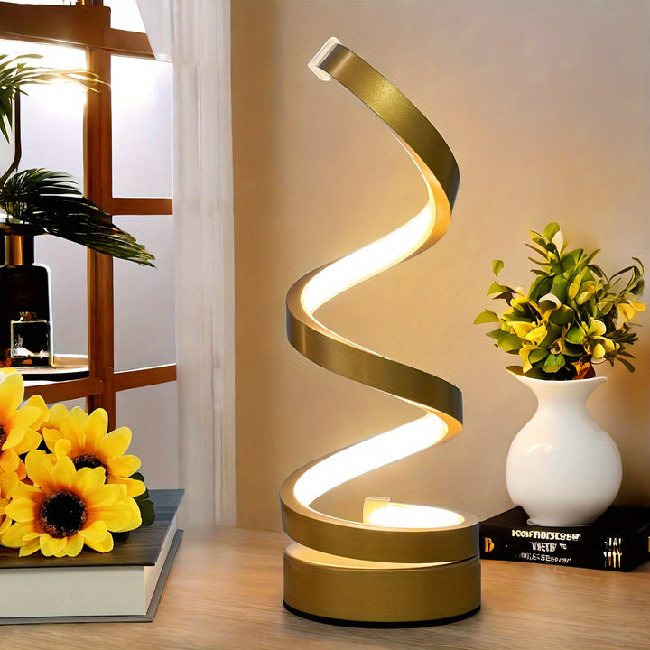 Moderne Spiral Bordlampe – Kreativ LED Skrivebordslampe med Blødt Varmt Lys, Perfekt til Soveværelse, Stue og Studieindretning