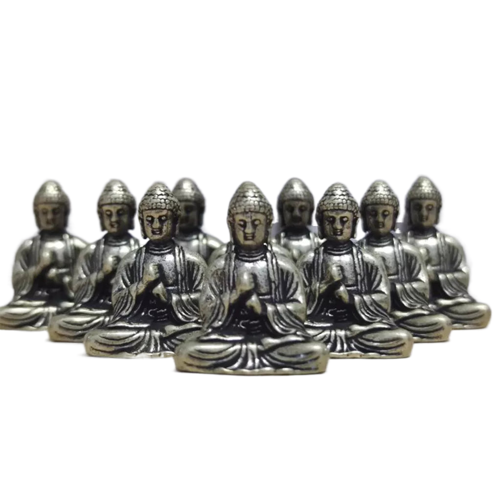 10 stk Miniature Messing Siddende Buddha Statue Figur til Rejse Buddhismus Tilbedelse Hjem Kontor Skrivebords Dekoration
