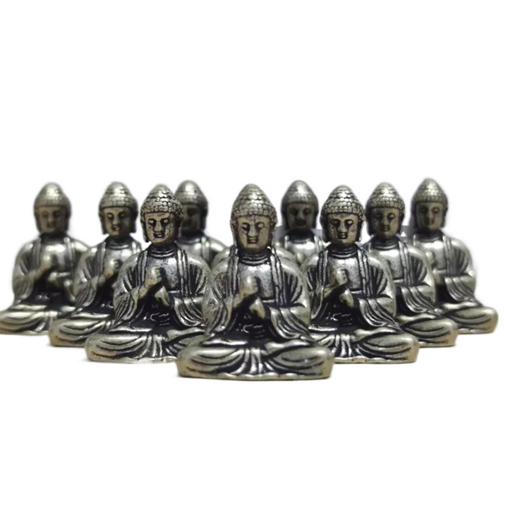 10 stk Miniature Messing Siddende Buddha Statue Figur til Rejse Buddhismus Tilbedelse Hjem Kontor Skrivebords Dekoration