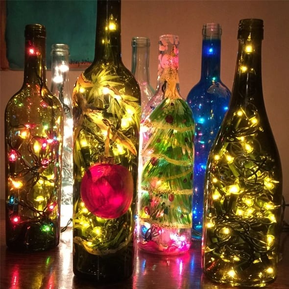 Led Flaske Lys Kork Nattelys DIY Dekor |