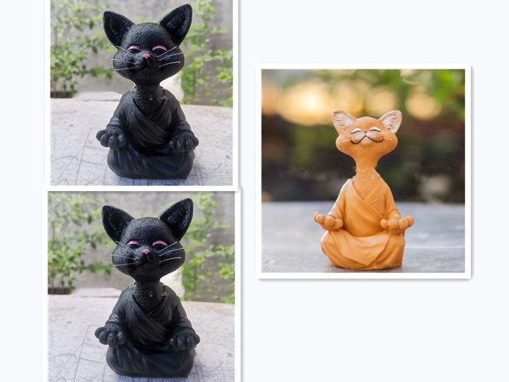 Legesyg Sort Buddha Kat Figur Meditation Yoga Samler Glad Kat Dekor Hjem Have Dekoration Have Ornament