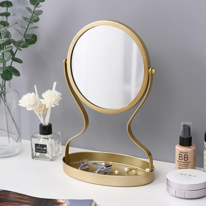 Kreativ Metal Makeup Spejl med Multifunktionel Smykkeboks