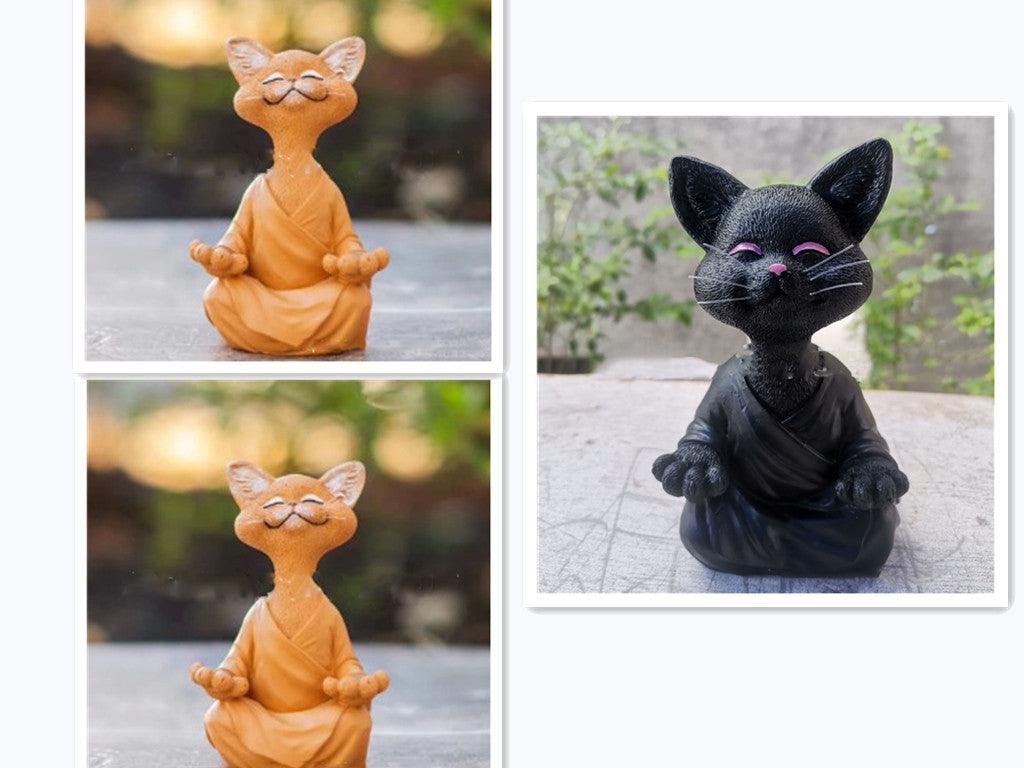 Legesyg Sort Buddha Kat Figur Meditation Yoga Samler Glad Kat Dekor Hjem Have Dekoration Have Ornament