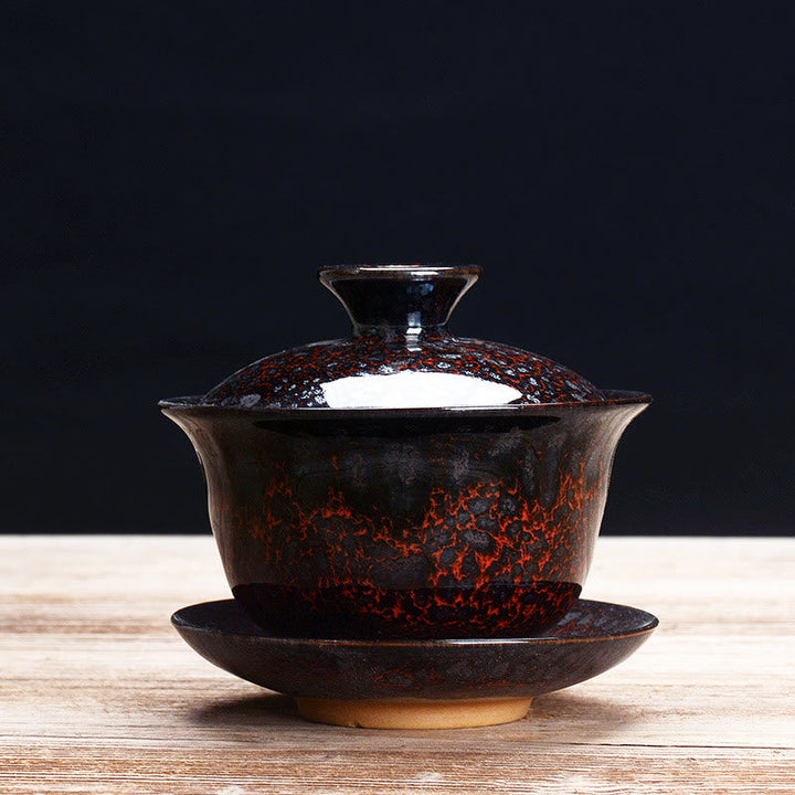 Vintage Keramisk Gaiwan Sancai Te Kop Te Kop og Underkop med Låg