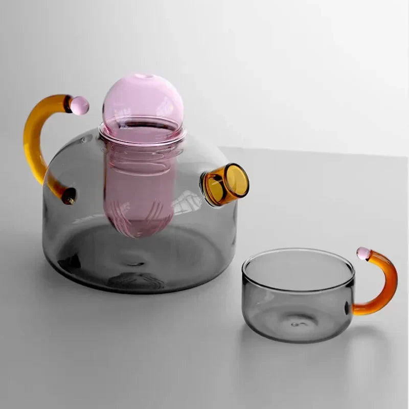 farve Bloom Glas Teapot &amp; Kop Sæt