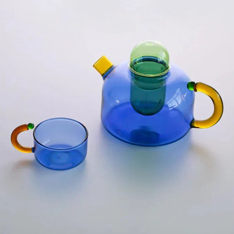 farve Bloom Glas Teapot &amp; Kop Sæt
