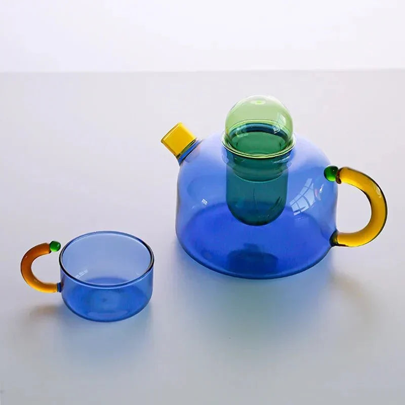 Kontrastfarvet Glasteapot Set – Stilfuldt &amp; Varmebestandigt Design