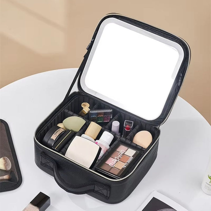 Rejse Makeup Taske med LED Spejl og Rummelig Opbevaring