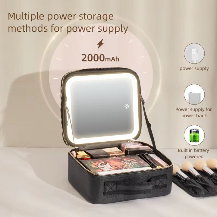 Rejse Makeup Taske med LED Spejl og Rummelig Opbevaring