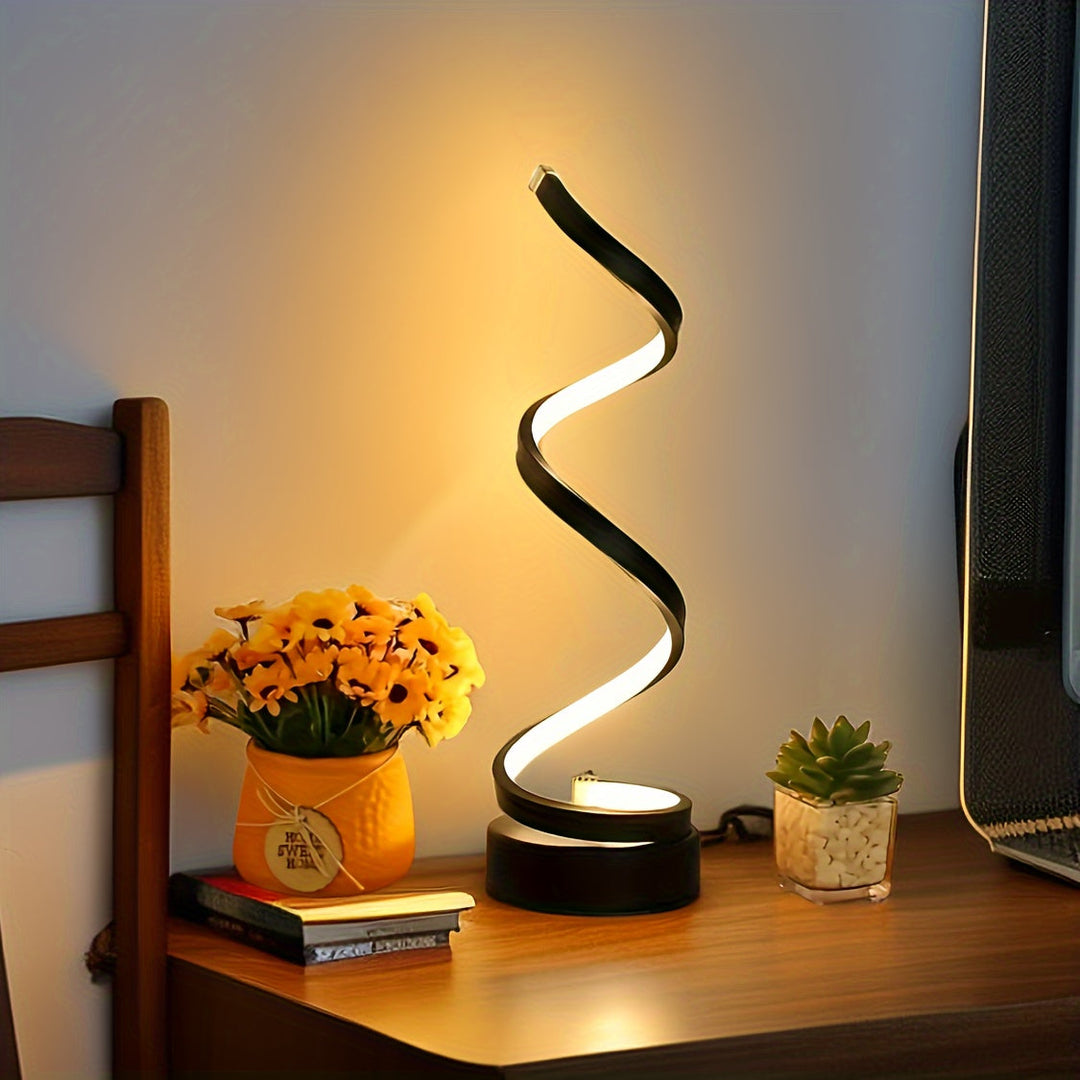 Moderne Spiral Bordlampe – Kreativ LED Skrivebordslampe med Blødt Varmt Lys, Perfekt til Soveværelse, Stue og Studieindretning