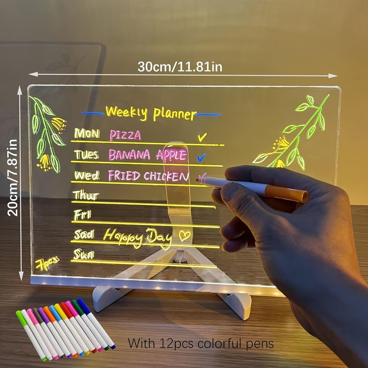 USB LED Noteboard med 12 farvede penne - Lysende beskedtavle til kontor og hjem
