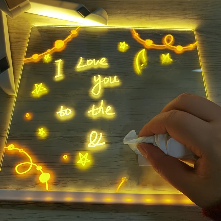 USB LED Noteboard med 12 farvede penne - Lysende beskedtavle til kontor og hjem