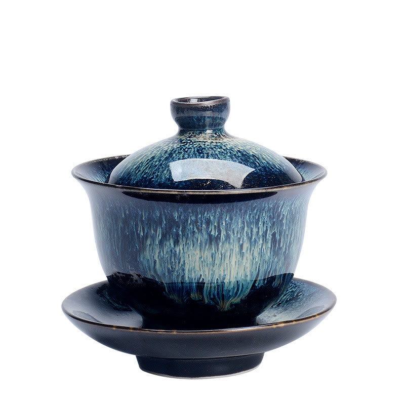 Vintage Keramisk Gaiwan Sancai Te Kop Te Kop og Underkop med Låg