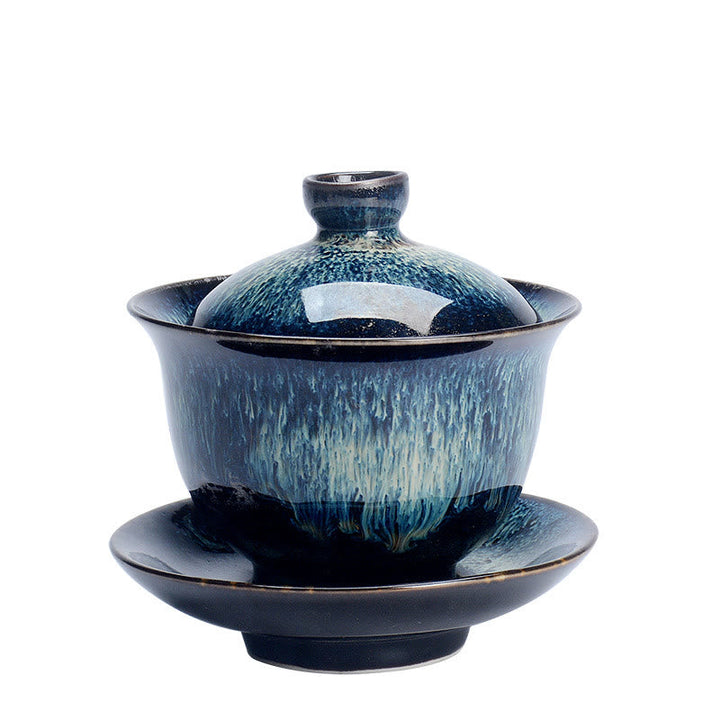 Vintage Keramisk Gaiwan Sancai Te Kop Te Kop og Underkop med Låg