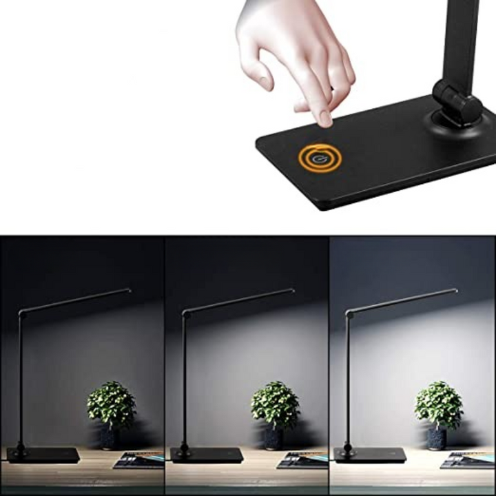 LED skrivebordslampe, berøringskontrol skrivebordslampe med 3 lysstyrkeniveauer, dæmpbar kontorlampe med justerbar arm, foldbar bordlampe til skrivebord, soveværelse, natbord, kontor