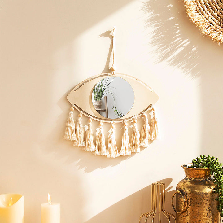 Boho Makrame Øje Spejl Væg Dekoration