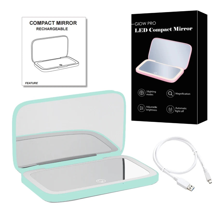 Mini LED 10x Forstørrelsesspejl med Forskellige Lysindstillinger, USB Genopladelig