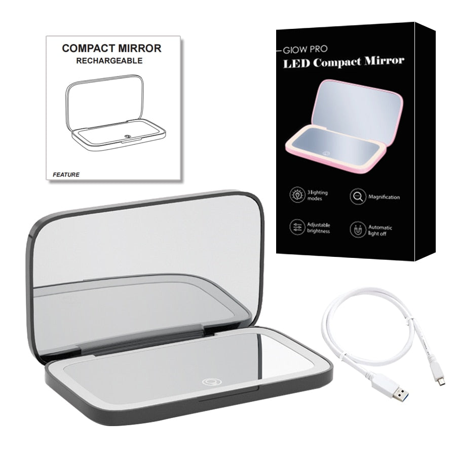 Mini LED 10x Forstørrelsesspejl med Forskellige Lysindstillinger, USB Genopladelig