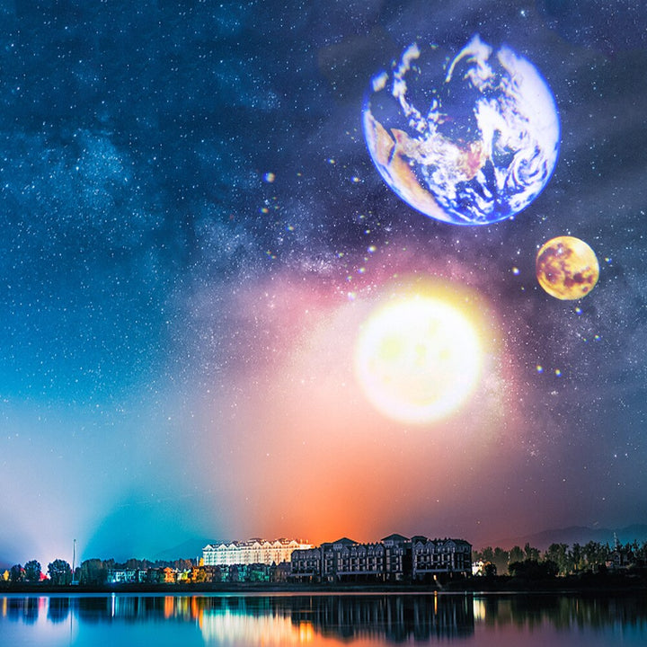 Jord &amp; Måne Projektor Lampe | LED Natlys | Kosmisk Atmosfære med Flere Tilstande