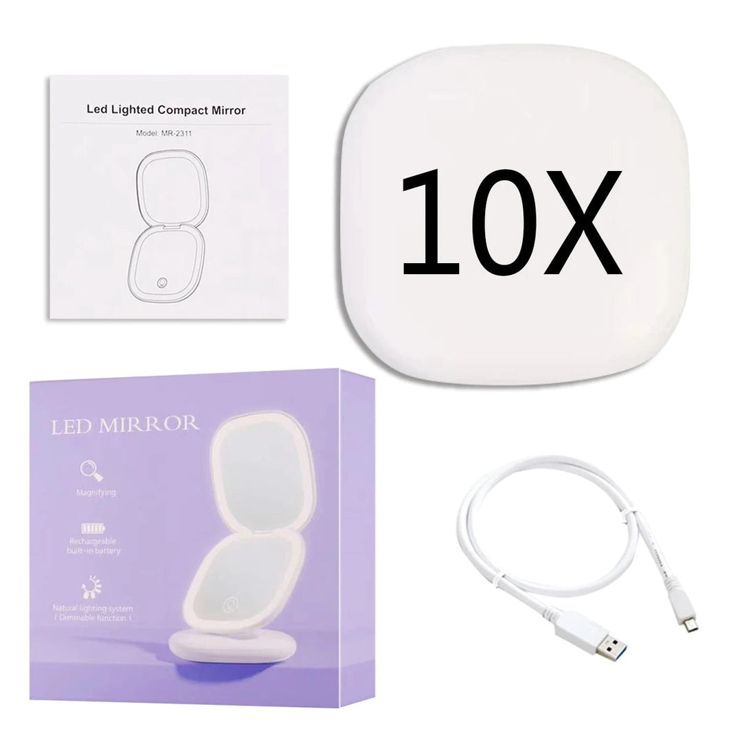 Mini LED 10x Forstørrelsesspejl med Forskellige Lysindstillinger, USB Genopladelig