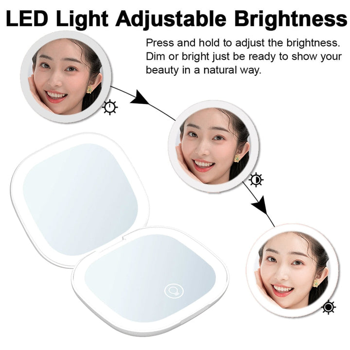 Mini LED 10x Forstørrelsesspejl med Forskellige Lysindstillinger, USB Genopladelig