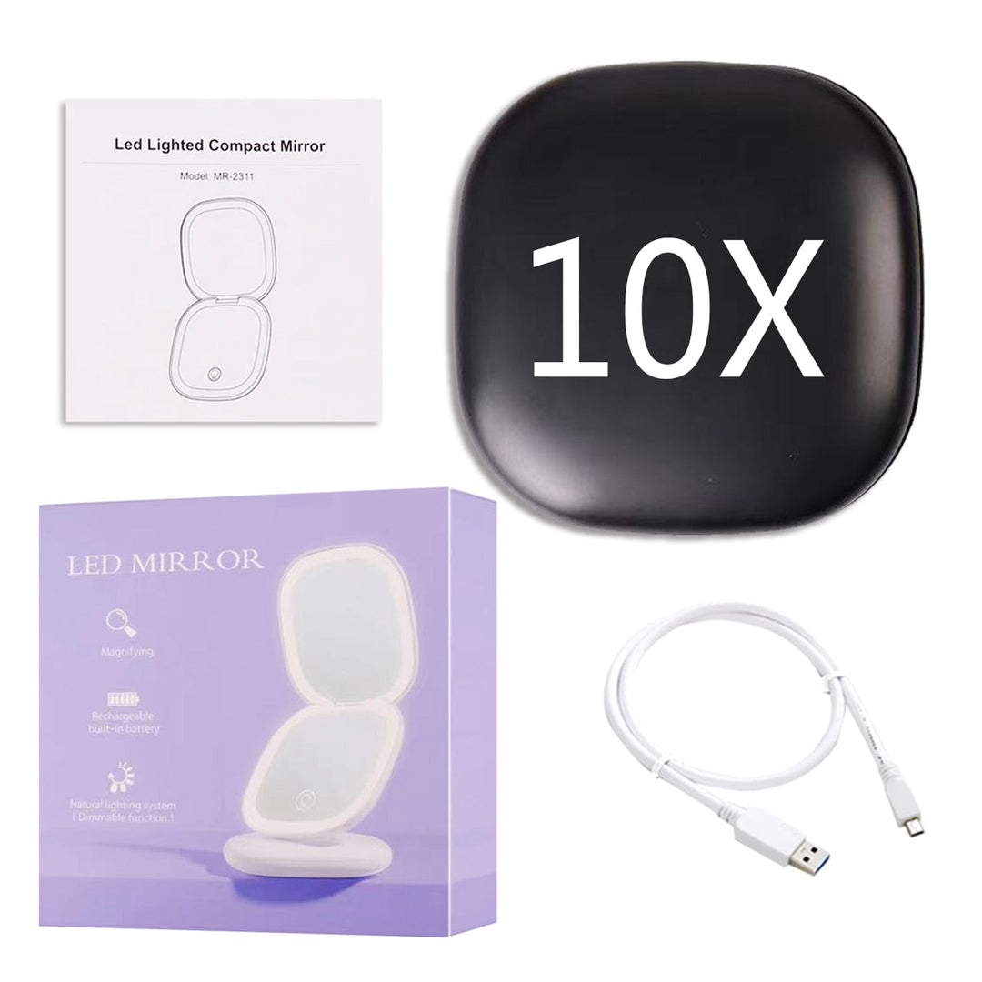 Mini LED 10x Forstørrelsesspejl med Forskellige Lysindstillinger, USB Genopladelig