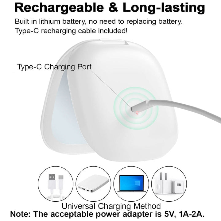 Mini LED 10x Forstørrelsesspejl med Forskellige Lysindstillinger, USB Genopladelig