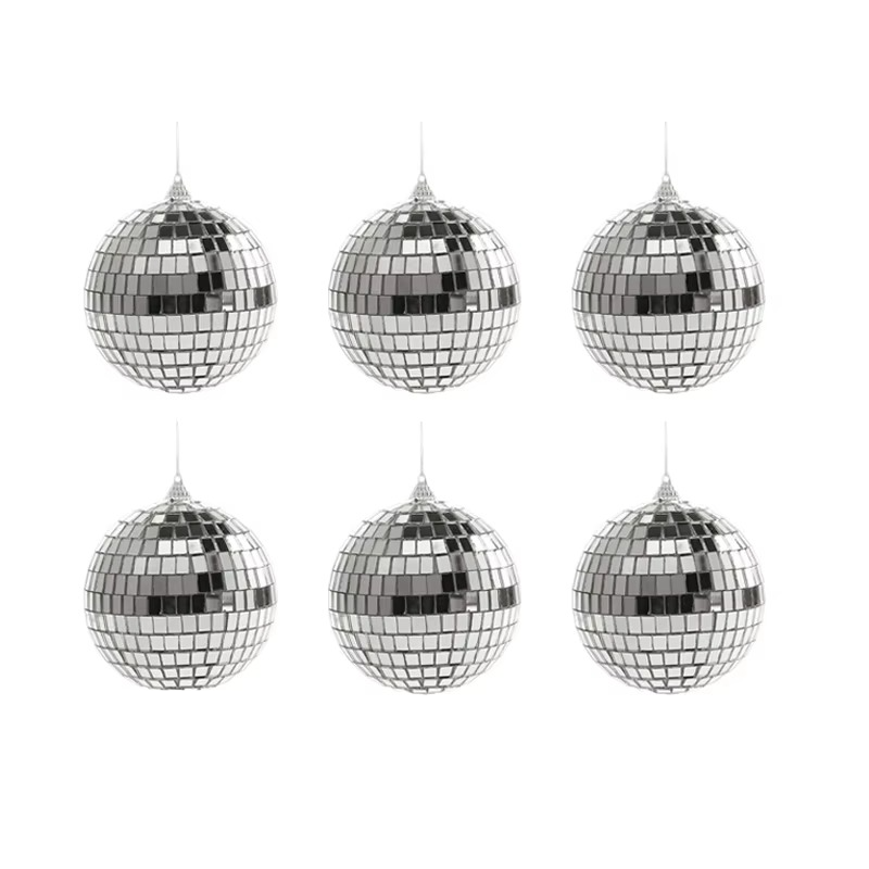 Sæt med 6 Spejl Kugler Disco Mønster Glimmer til Juletræ