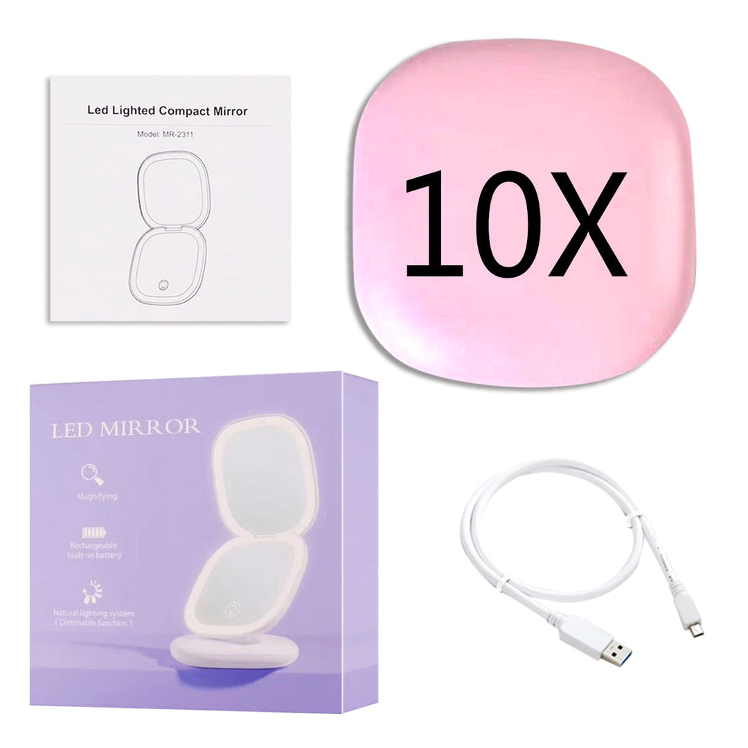 Mini LED 10x Forstørrelsesspejl med Forskellige Lysindstillinger, USB Genopladelig