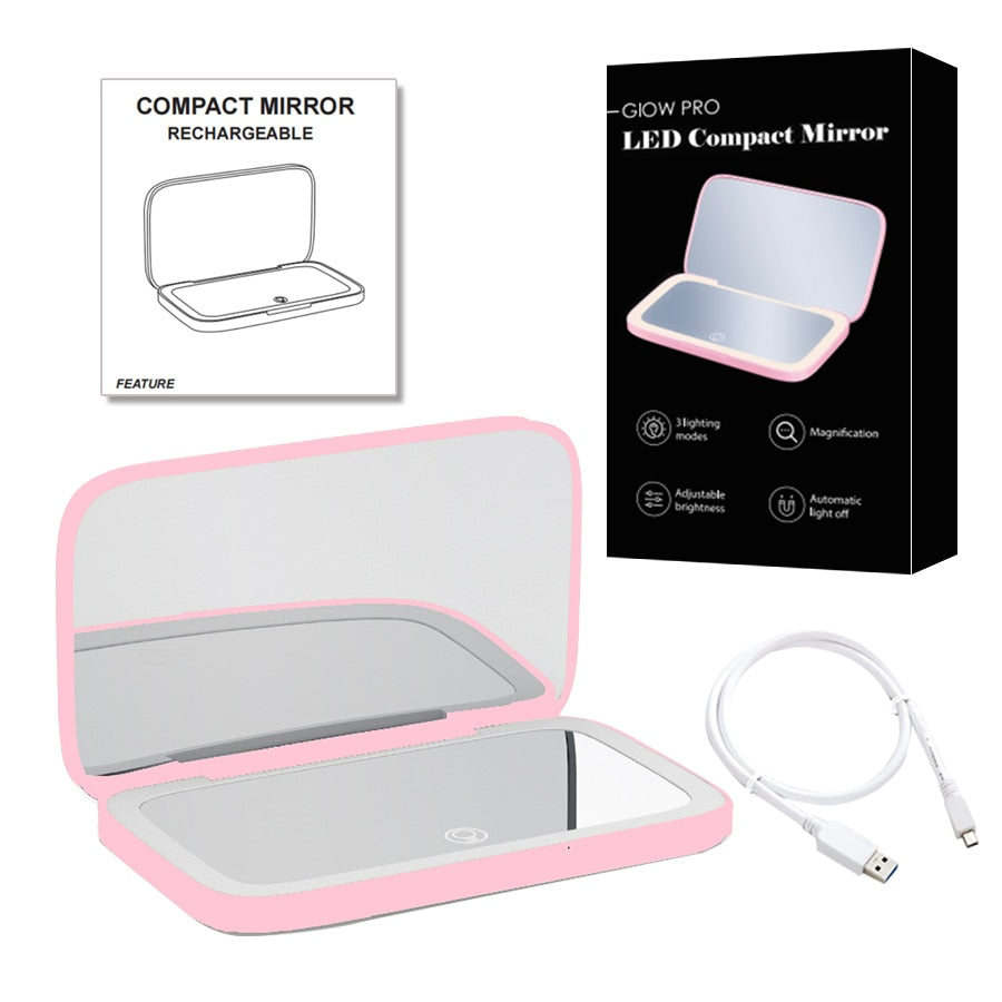 Mini LED 10x Forstørrelsesspejl med Forskellige Lysindstillinger, USB Genopladelig