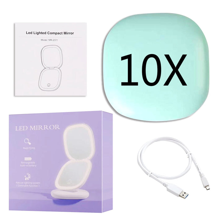 Mini LED 10x Forstørrelsesspejl med Forskellige Lysindstillinger, USB Genopladelig
