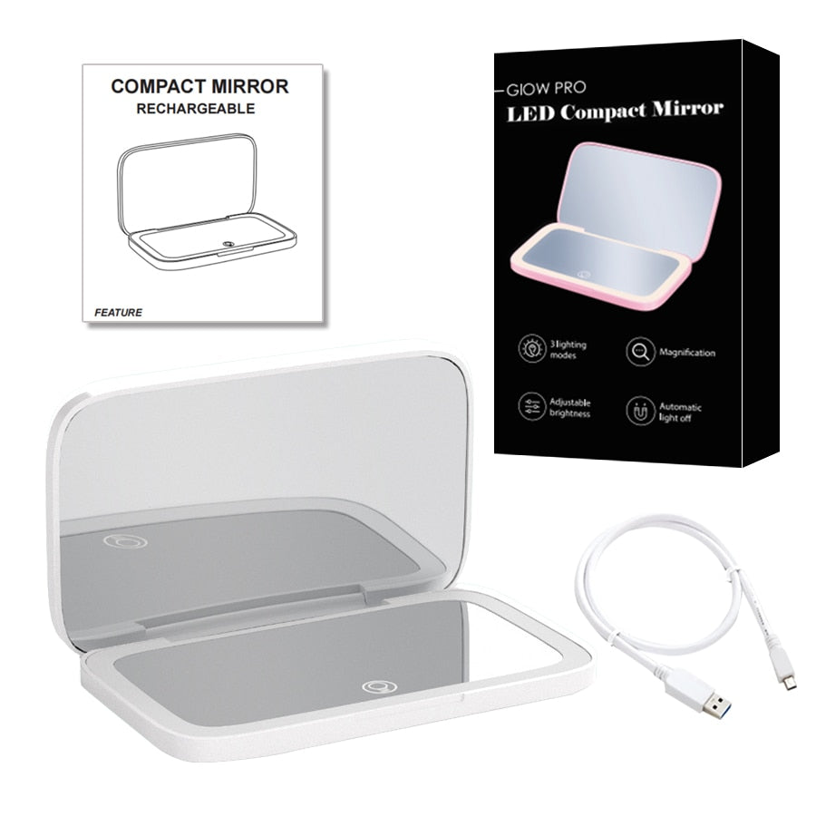 Mini LED 10x Forstørrelsesspejl med Forskellige Lysindstillinger, USB Genopladelig