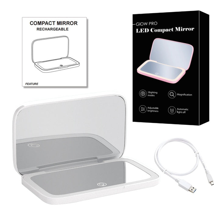 Mini LED 10x Forstørrelsesspejl med Forskellige Lysindstillinger, USB Genopladelig
