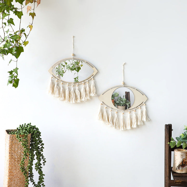 Boho Makrame Øje Spejl Væg Dekoration