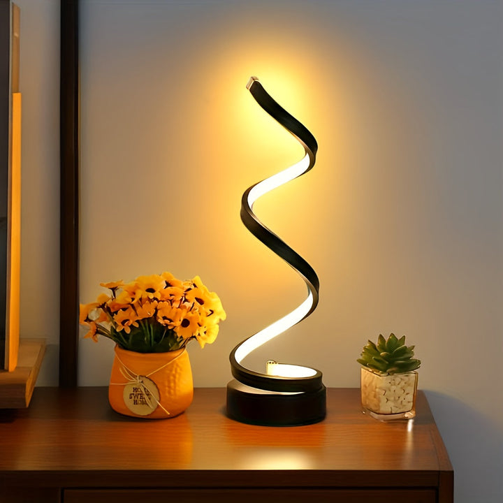 Moderne Spiral Bordlampe – Kreativ LED Skrivebordslampe med Blødt Varmt Lys, Perfekt til Soveværelse, Stue og Studieindretning