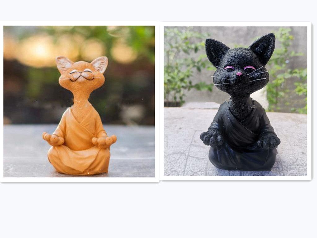 Legesyg Sort Buddha Kat Figur Meditation Yoga Samler Glad Kat Dekor Hjem Have Dekoration Have Ornament
