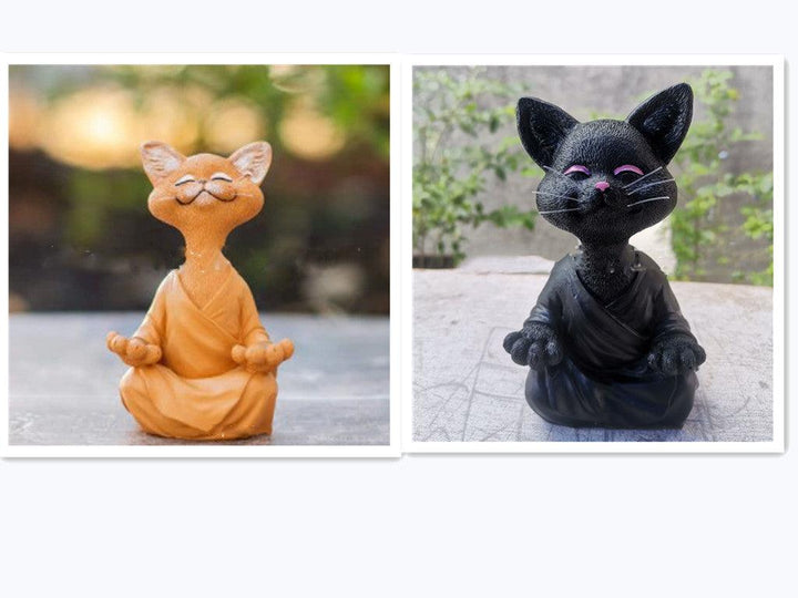 Legesyg Sort Buddha Kat Figur Meditation Yoga Samler Glad Kat Dekor Hjem Have Dekoration Have Ornament