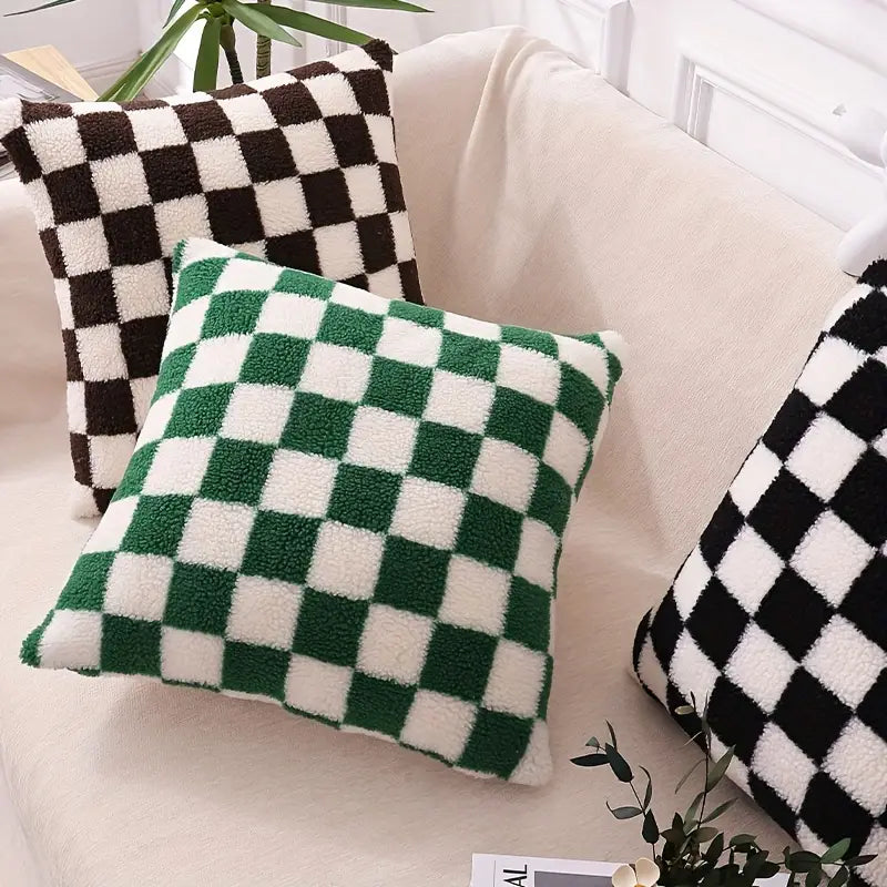 Checkerboard Faux Fur Pillowcase