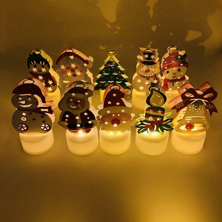 Elektroniske LED Julelys - Sæt af 10 - Bedårende Julemand, Snemand &amp; Træ Nattelys til Festlig Hjem, Fest &amp; Have Dekoration