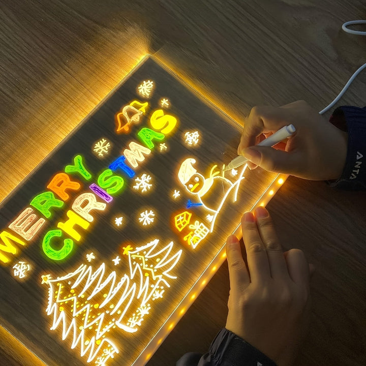 USB LED Noteboard med 12 farvede penne - Lysende beskedtavle til kontor og hjem