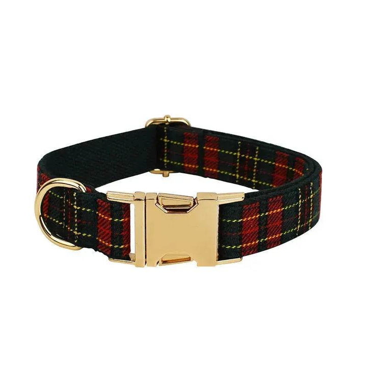 Julehundehalsbånd Tartan Med Grøn Baggrund Hundesele Sæt