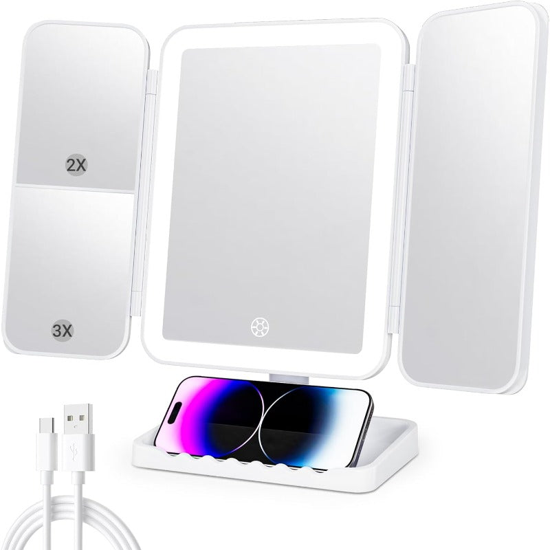 Tri-Fold LED Makeup Spejl