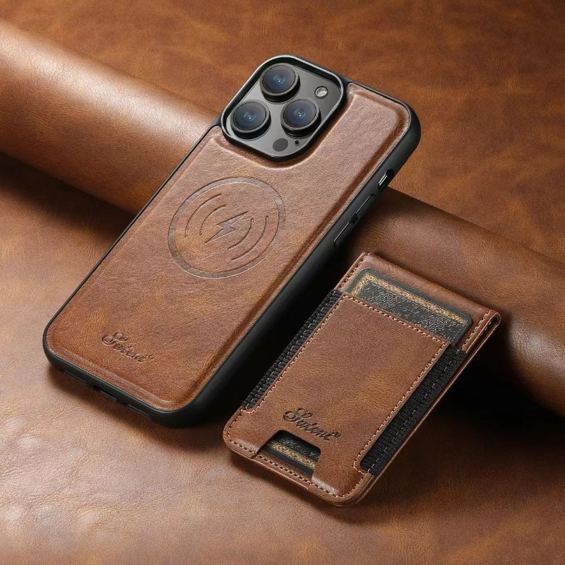 LuxCase Læder Telefon Etui med Kortlomme og Stativ – Kompatibel med iPhone |
