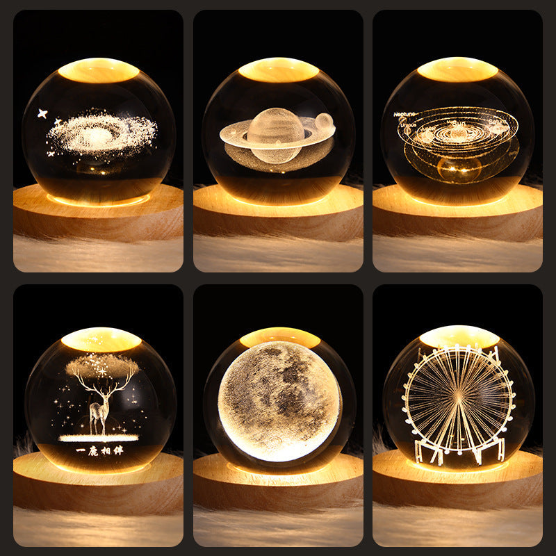 LED Natlys Galaxy Krystalbold Bordlampe 3D Planet Månelampe Soveværelse Hjem Deko Til Børn Fest Børns Fødselsdagsgaver