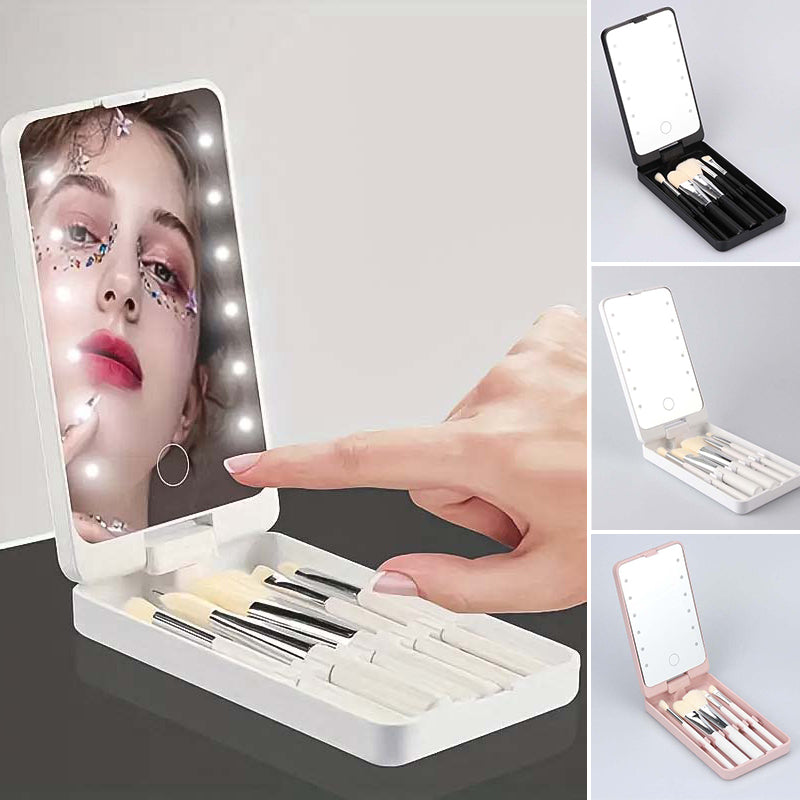 Rejse makeup børstesæt med LED-lys spejl