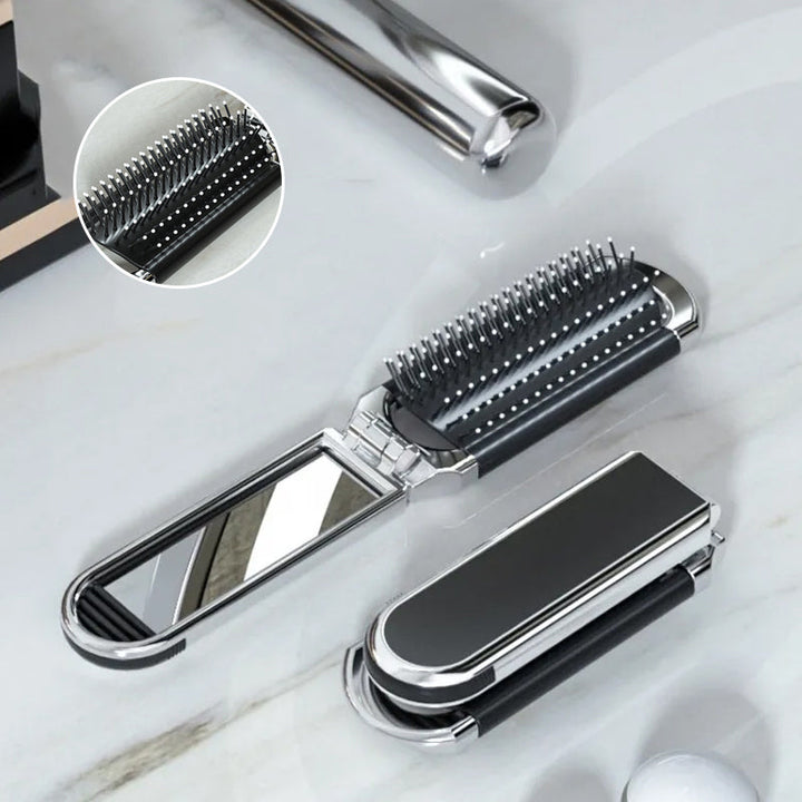 MirrorFlex Rejse Spejl Hårbørste | Foldbar &amp; Kompakt | Praktisk Styling På Farten