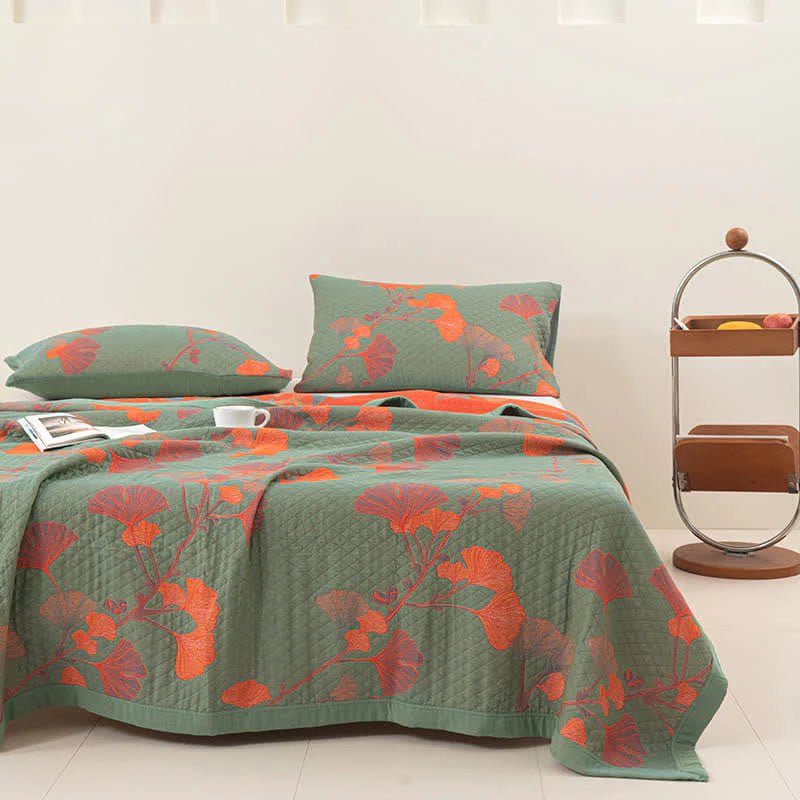 GinkgoQuilt – Sengesæt i bomuld med botanisk vendbar design