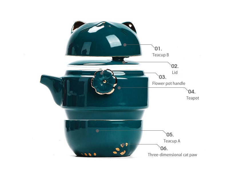Keramisk-Lucky-Cat-Kuai-Ke-Kop – Porcelænskop med si, filter og låg, bærbart te/kaffekop sæt til kontor, rejse, te-udstyr